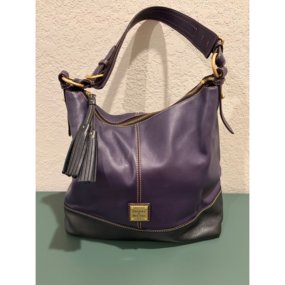 Dooney & Bourke Purple Pebbled Leather Hobo Shoulder Bag with Tassel Gold Tone